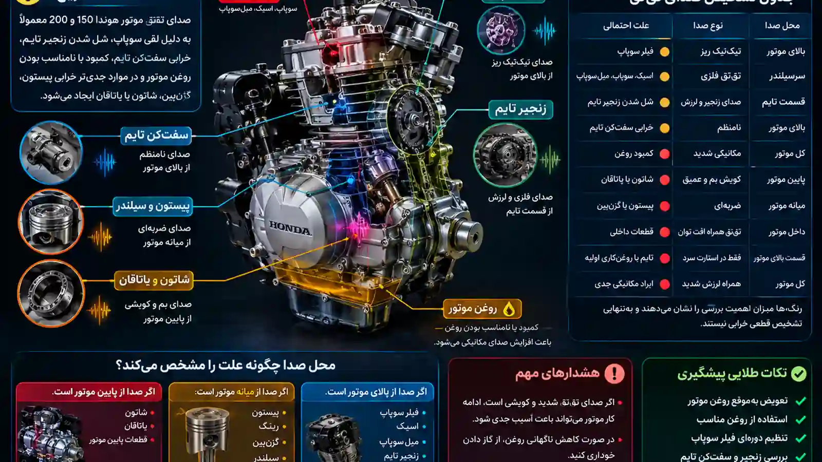 علت صدای تق‌تق کردن موتور هوندا 150 و 200 cc چیست؟